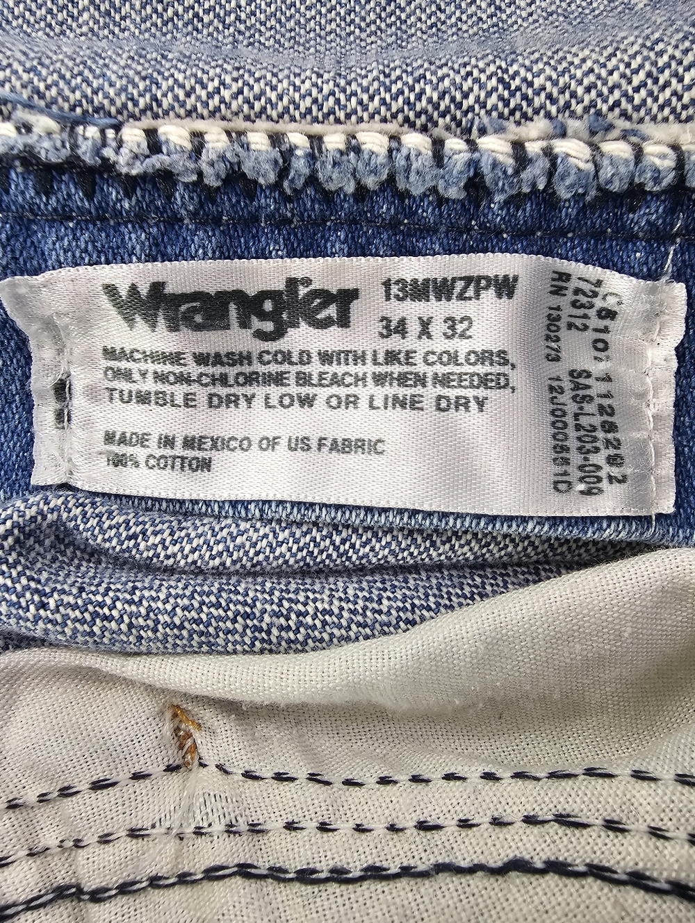 VTG Wrangler Cowboy Cut Original Fit Men 34x32 Stonewash Denim Blue Jean 13MWZPW - Picture 9 of 9